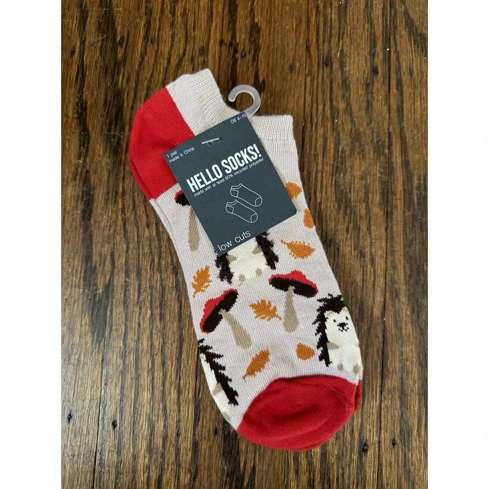 Women's Hello Socks! Hedgehog Mushroom Low Cut Socks Size 4-10 NWT